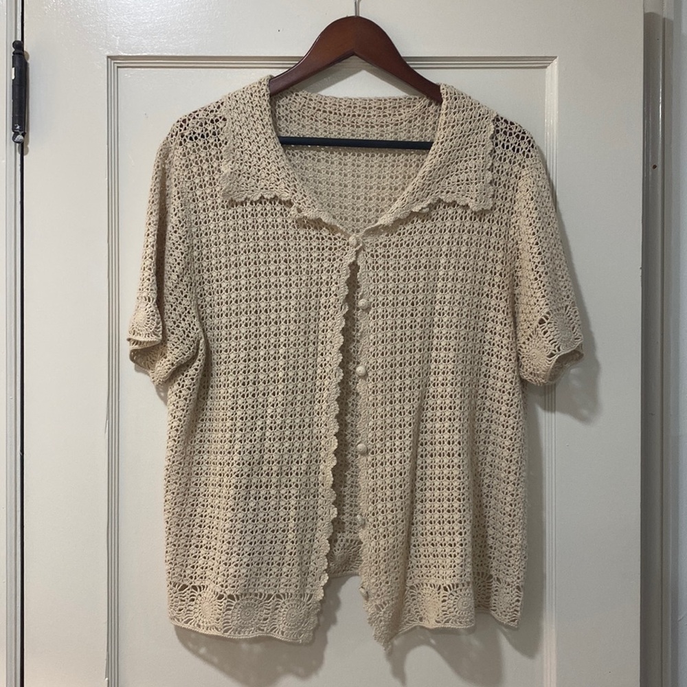 Vintage Handmade Knit/Crocheted Women’s Collared Shirt